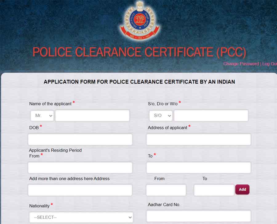 POLICE CLEARANCE CERTIFICATE BY AN INDIAN